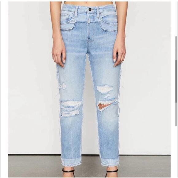 NWT FRAME Denim Layered-Look Straight Leg Distressed Jeans - Picture 3 of 8
